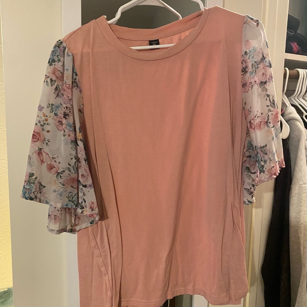SHEIN Pink Top with Floral Sleeves